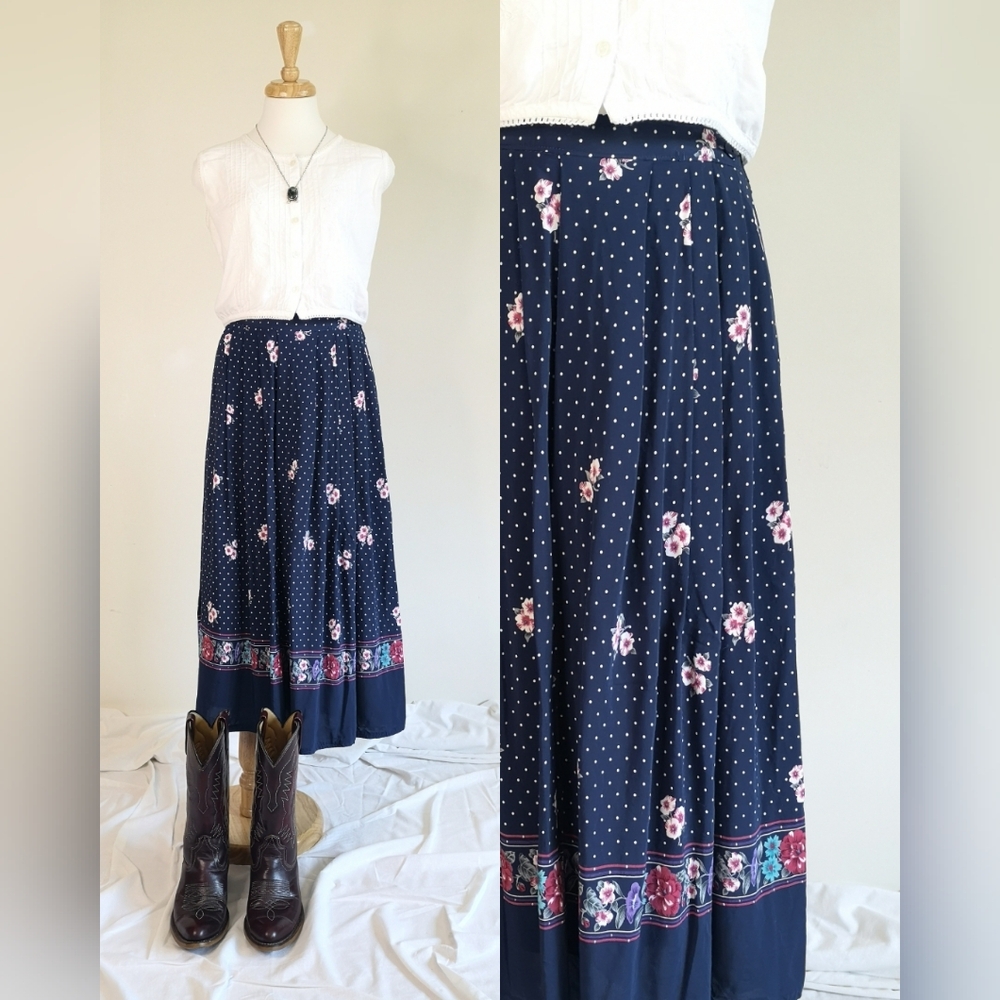 80s Floral Print Prairie Skirt